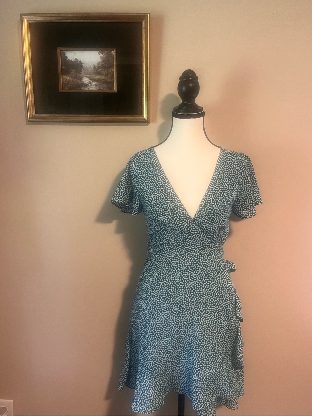 Green Abercrombie Ditsy Floral Mini Wrap Dress
